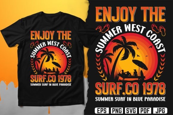 Summer West Coast Surf Graphics for Print Templates